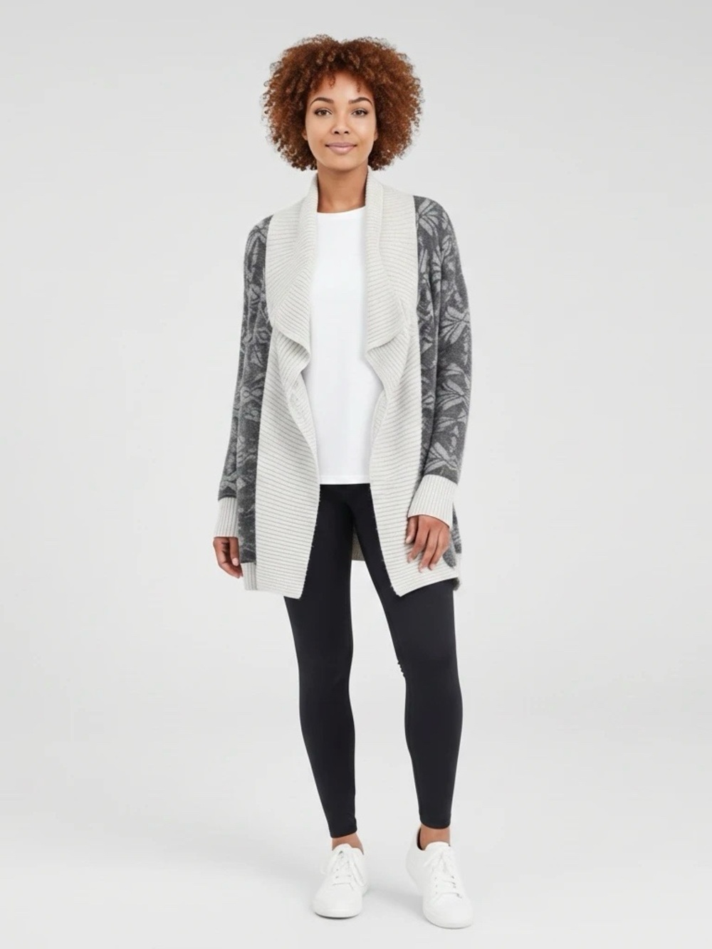 Mudd Gray & Cream Open-Front Knit Cardigan